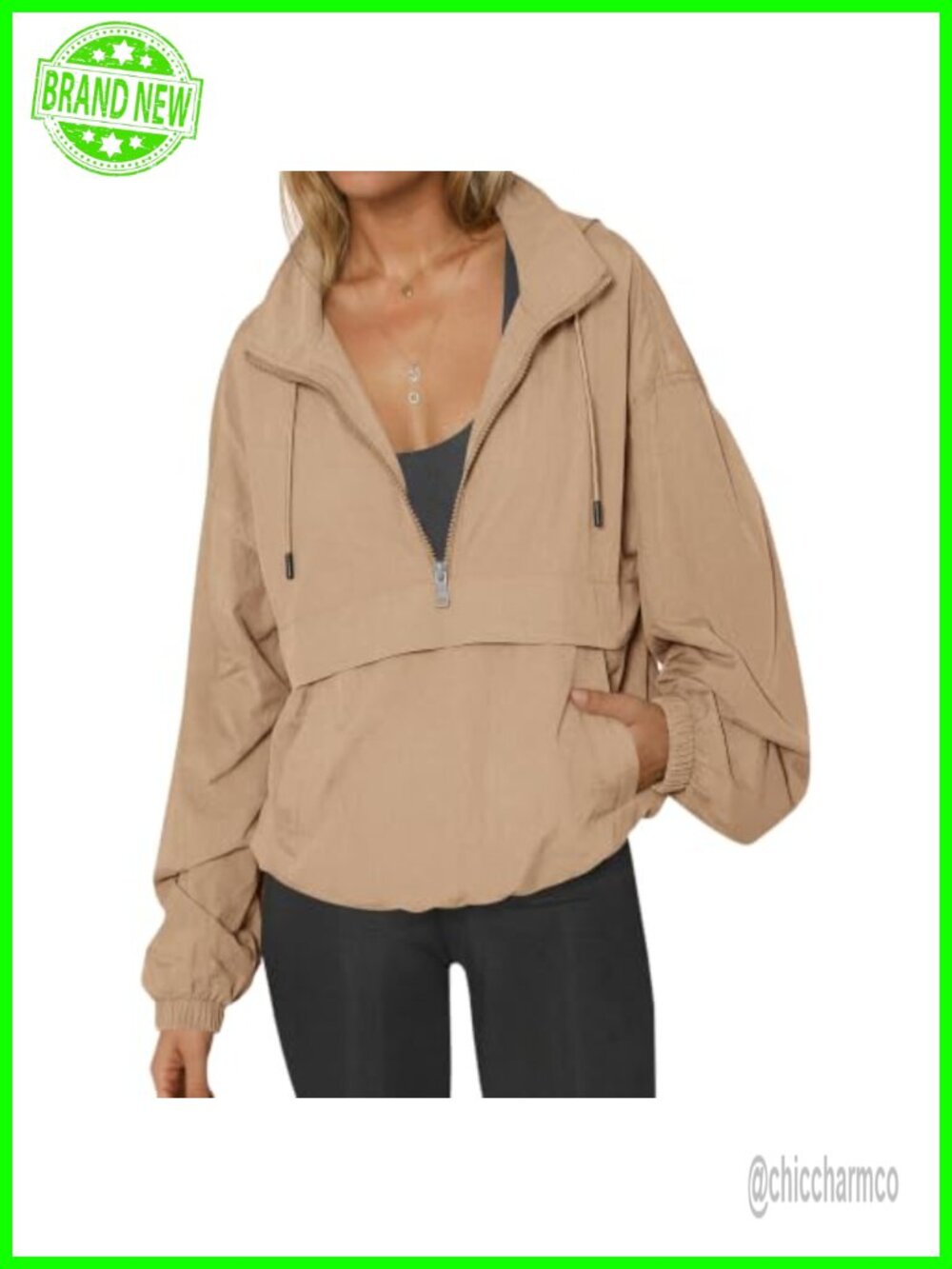 Fisoew Womens Windbreaker Lightweight Jacket Hooded Quarter Zip Pullover